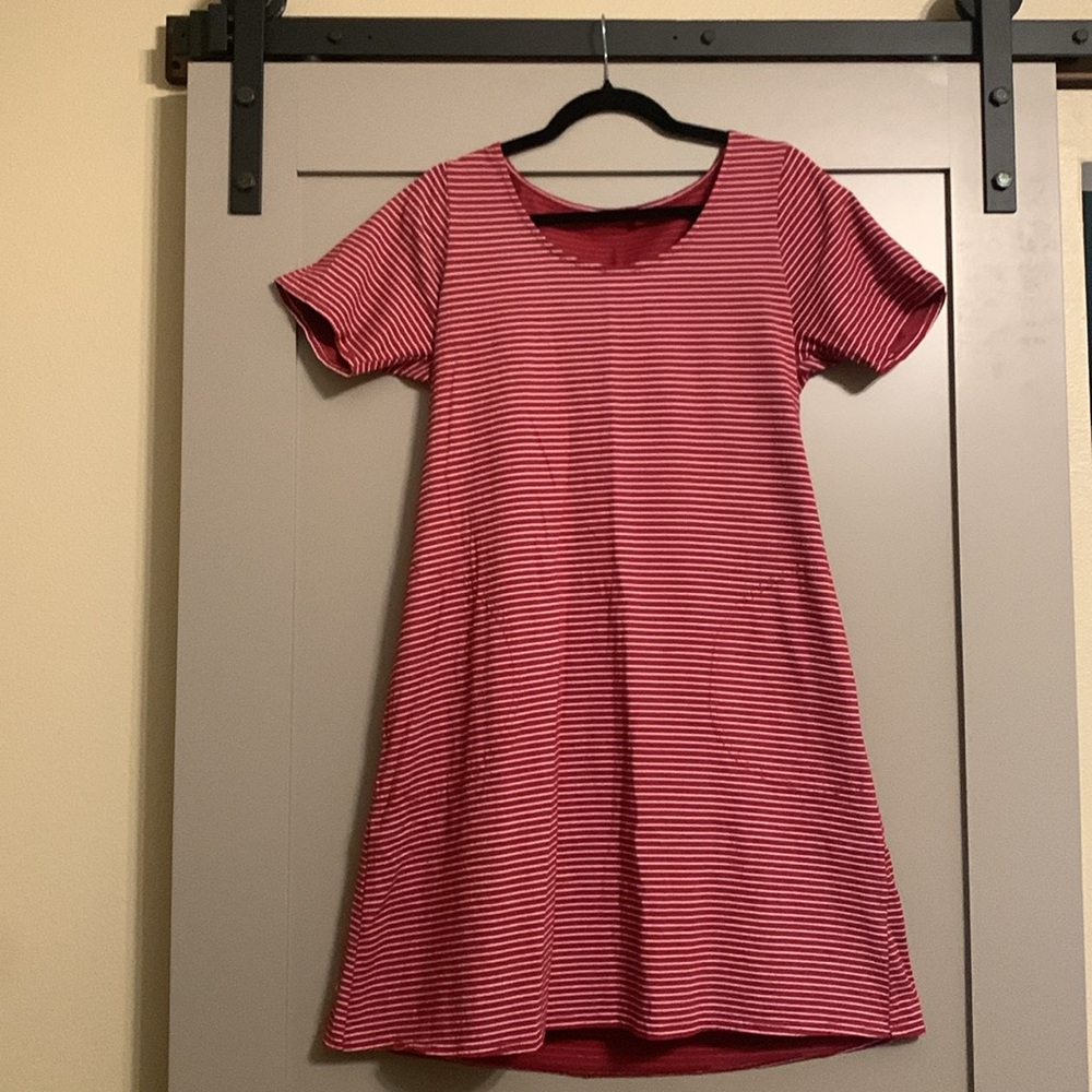 Fresh Produce Women's Red and White Striped Cotton Dress with Pockets Size SM
